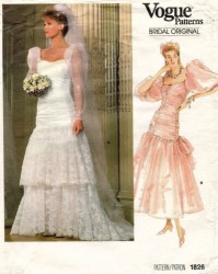 1826 VOGUE LONG SHIRRED FLARE BRIDAL, FORMAL OR NOT DRESS, PETTICOAT LENGTHS PATTERN 8,10,14